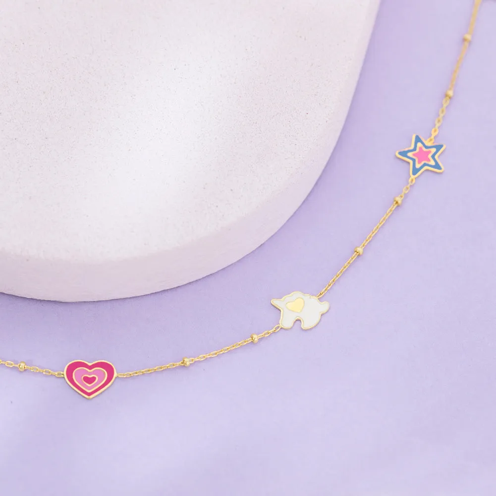 14k Gold 5"- 6" Unicorn Power Baby / Toddler / Kids Bracelet Enamel