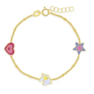 14k Gold 5"- 6" Unicorn Power Baby / Toddler / Kids Bracelet Enamel