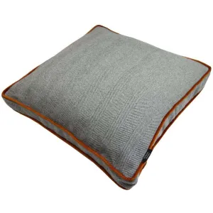 Deluxe Herringbone Grey   Orange Box Cushion 43cm x 43cm x 3cm