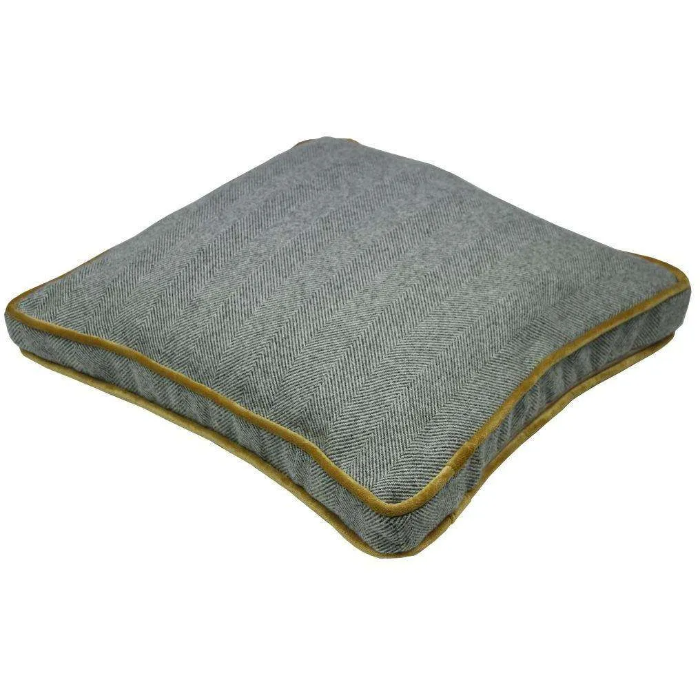 Deluxe Herringbone Grey   Yellow Box Cushion 43cm x 43cm x 3cm