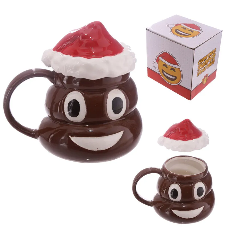 Emoji Mug 3D Ceramic Design Grinning Face Poop Cup with Swirly Lip Emonticon Poo Mug Poo Shape Coffee Cup Best Gift