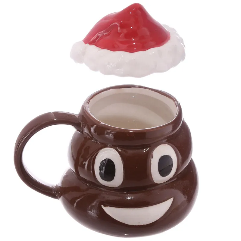 Emoji Mug 3D Ceramic Design Grinning Face Poop Cup with Swirly Lip Emonticon Poo Mug Poo Shape Coffee Cup Best Gift